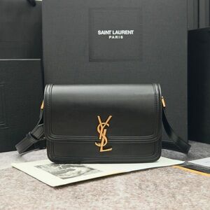 Yves Saint Laurent Black Leather Crossbody with Gold YSL Logo